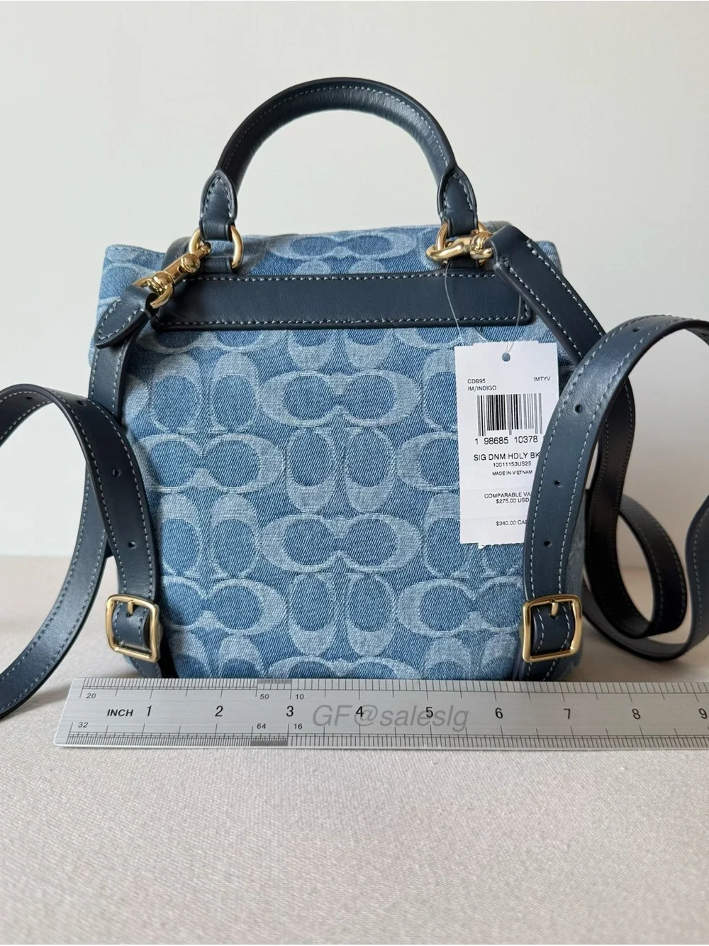 NWT Coach Hadley Backpack Signature Denim Blue Leather Gold Turnlock CDB95